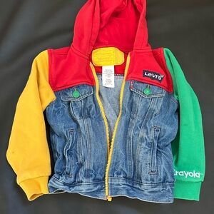 Levi's x Crayola Kids Colorblock Denim hooded Jacket XS 5/6